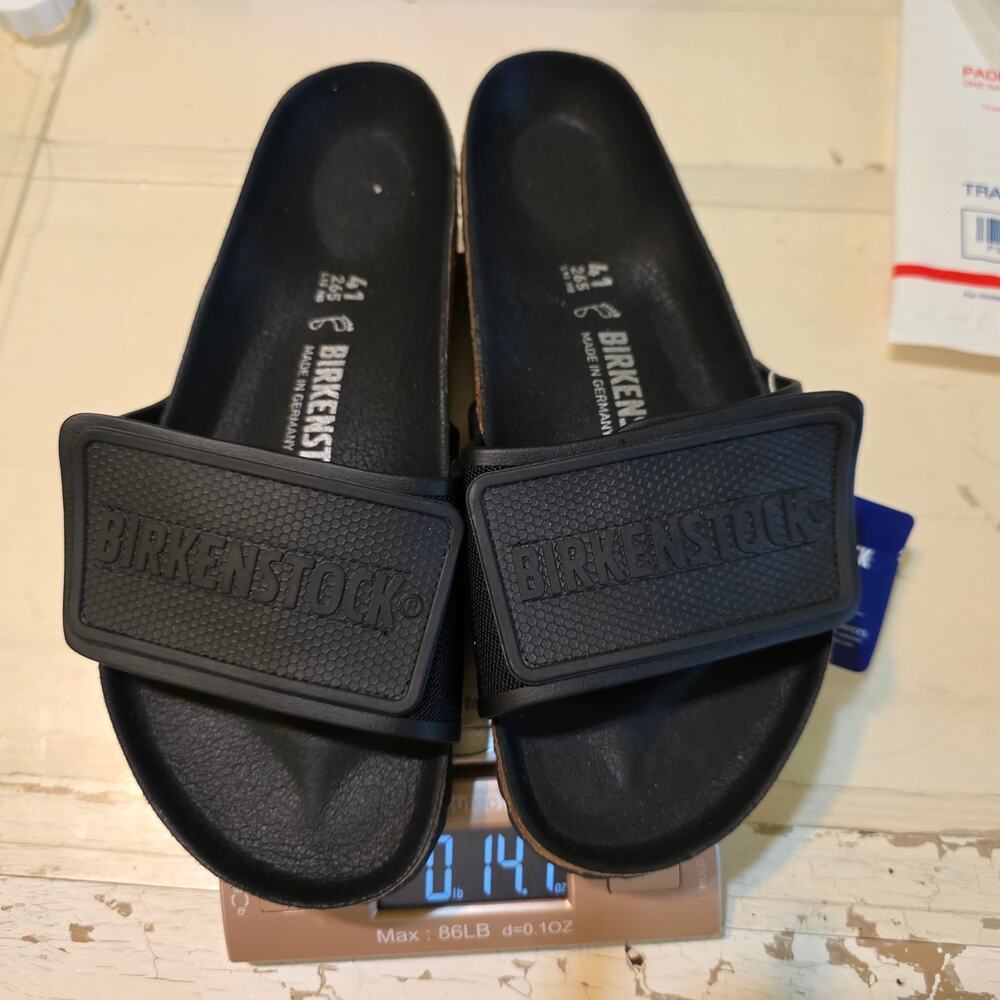 Birkenstock mens size 41 eur 8.5 us black Tema slides adjustable womens 10.5 us